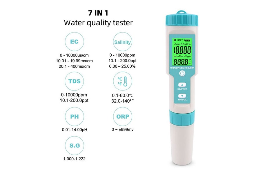 قلم فاحص حموضةوحرارة7ف 1(TDS/EC/ORP/S.G/Salinity)